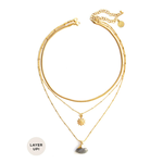 Necklace Gold Layered Chains w Labradorite & Sun Pendant