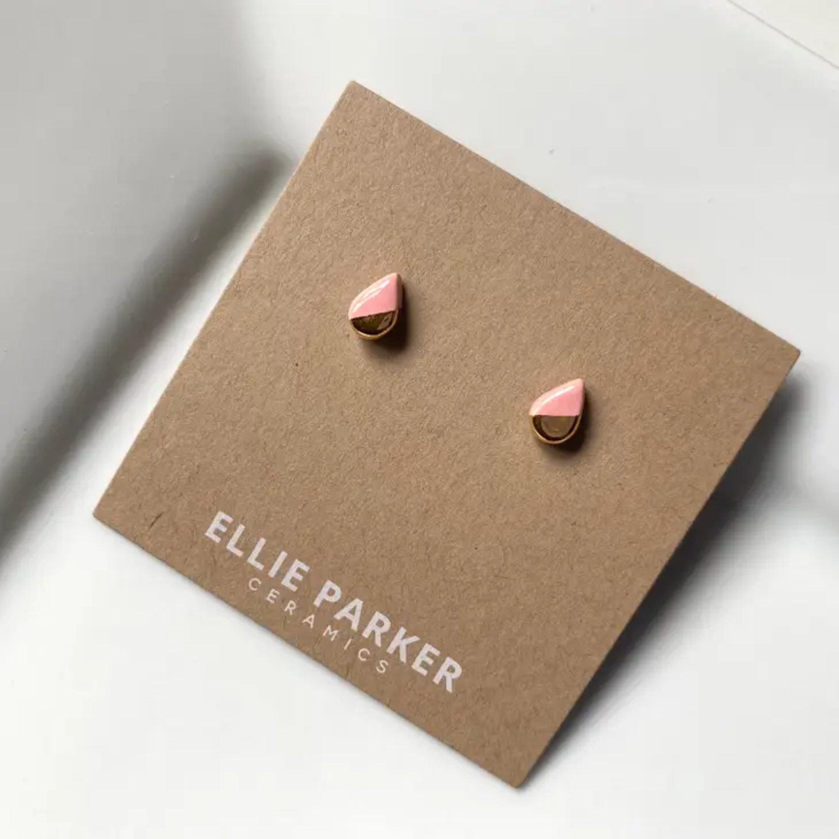 Pink Ceramic Teardrop Stud Earrings