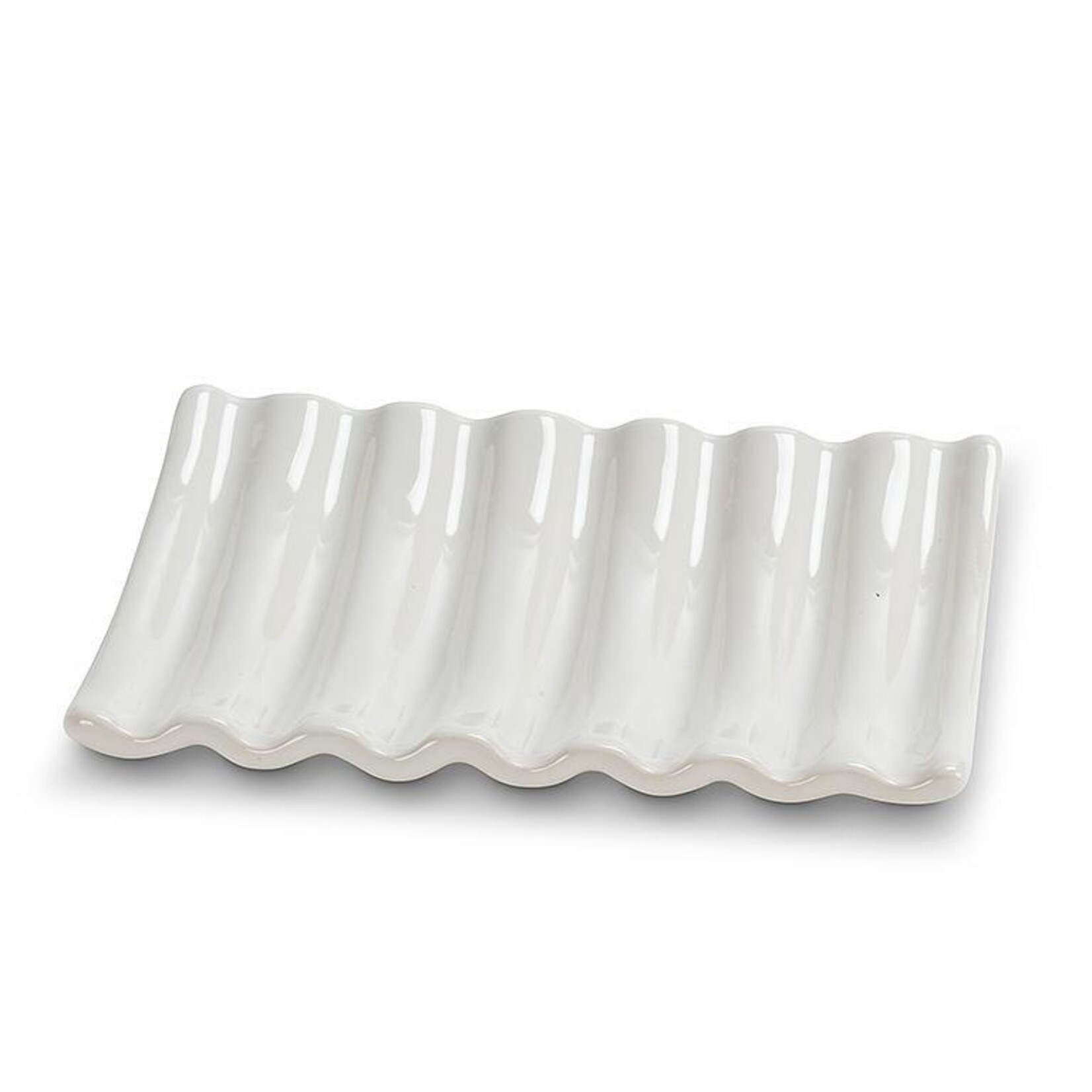 White Ridged Ceramic Soap Dish