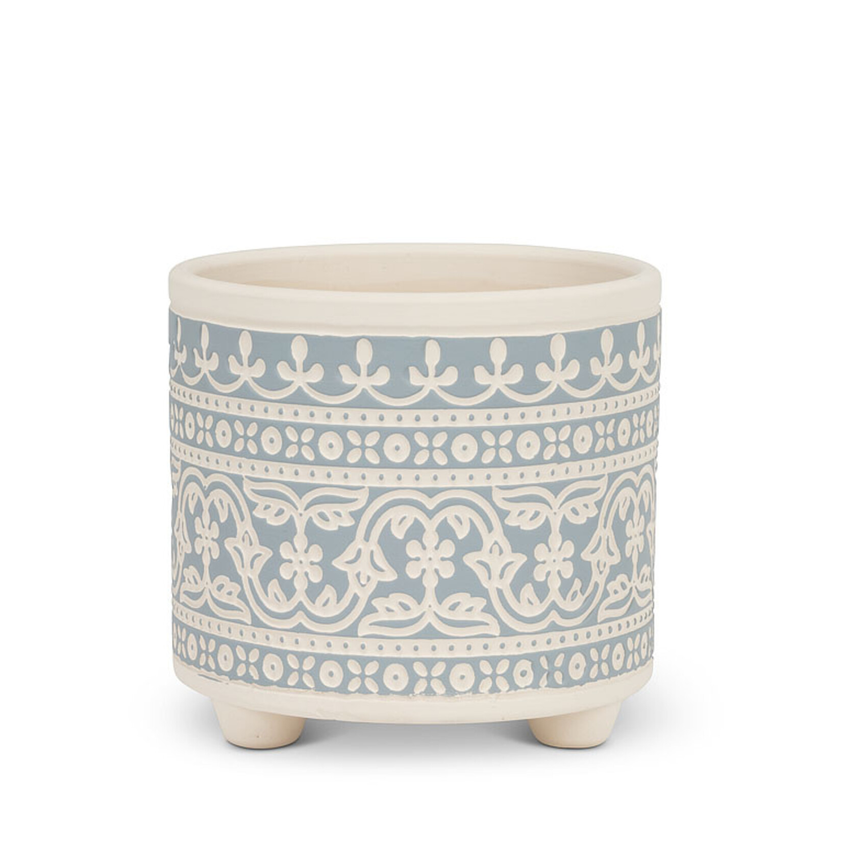 Planter White w Blue Stencil - Small