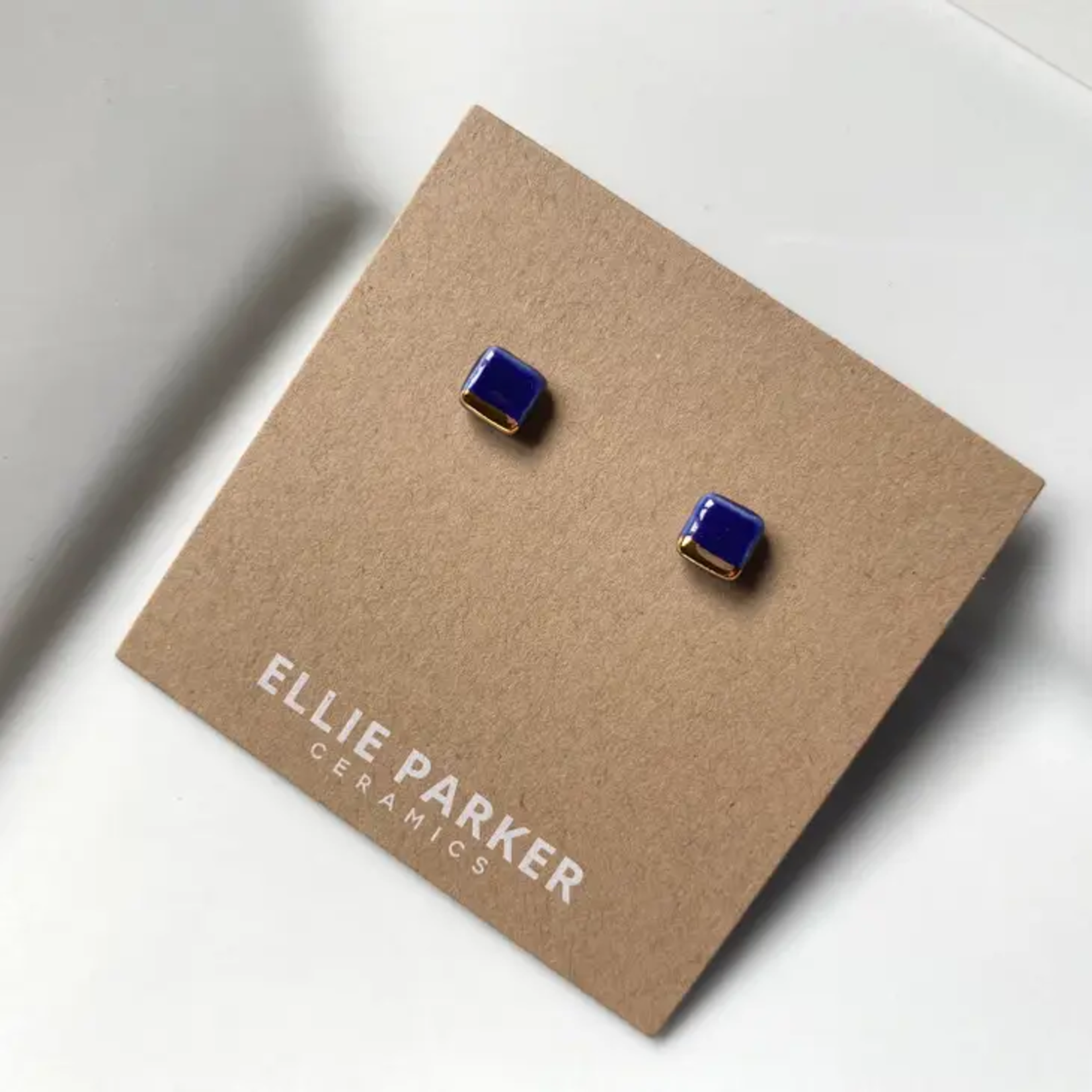 Blue Ceramic Square Stud Earrings