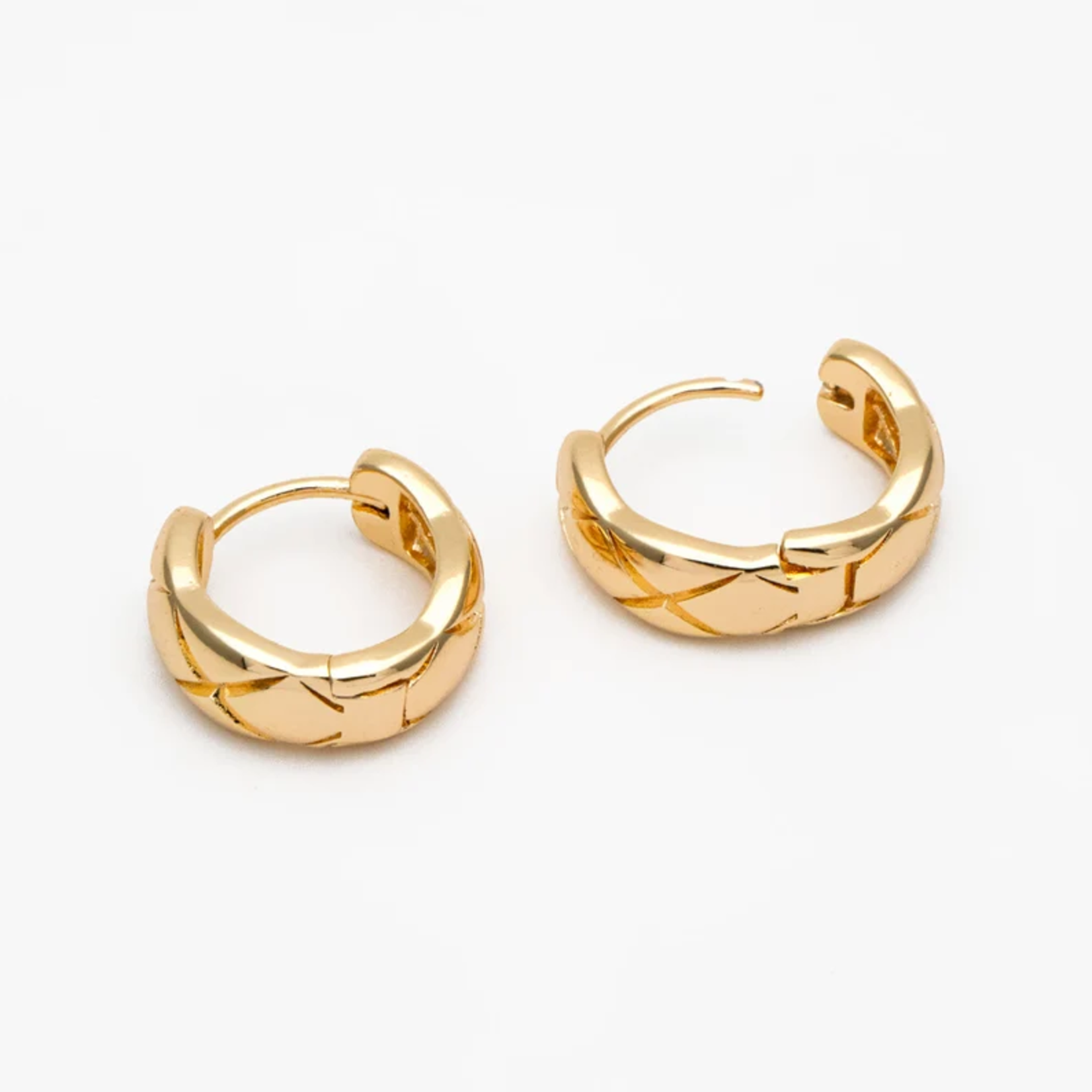 Gold Criss-Cross Pattern Huggie Hoop Earrings