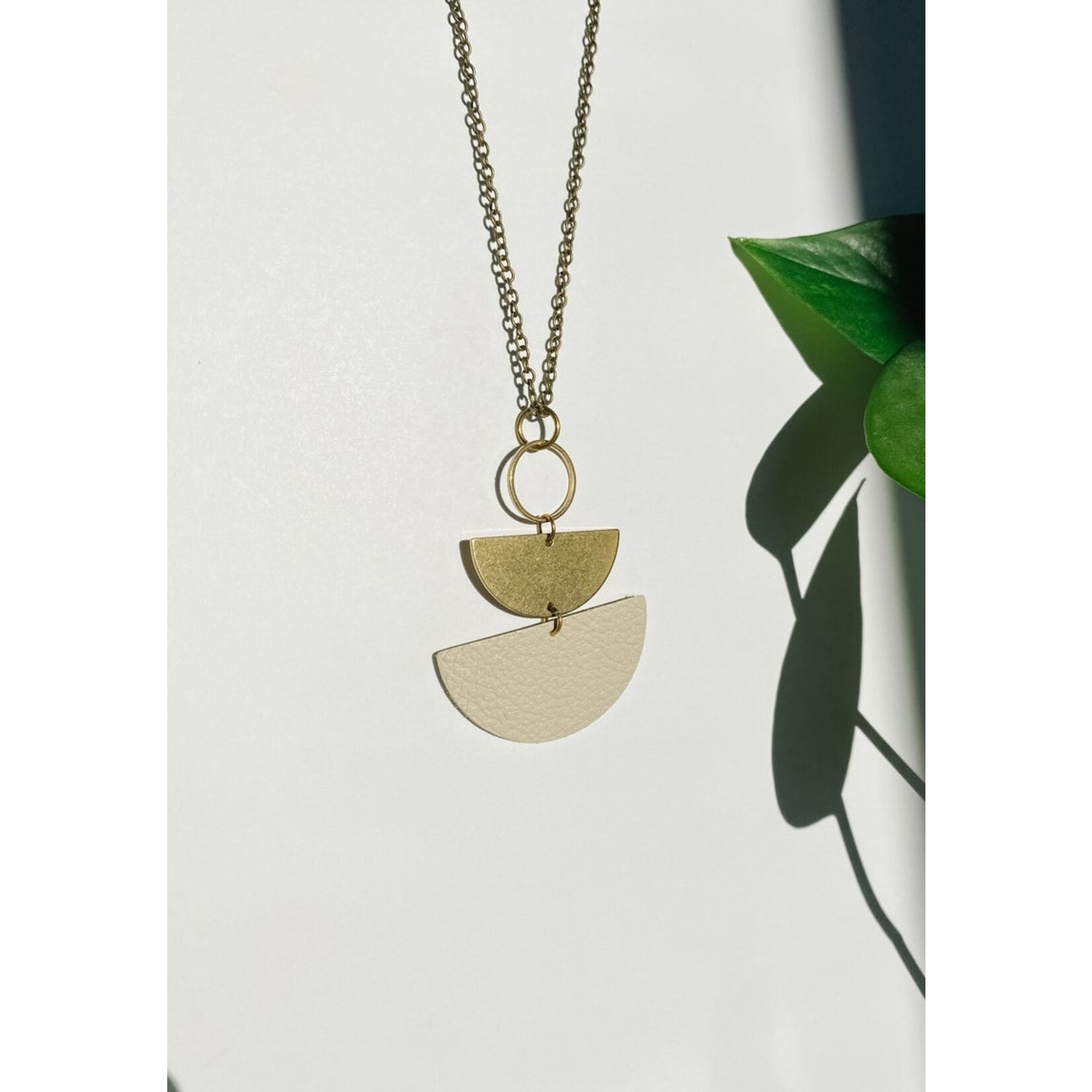 Beige Stacked Half Moon Leather Necklace