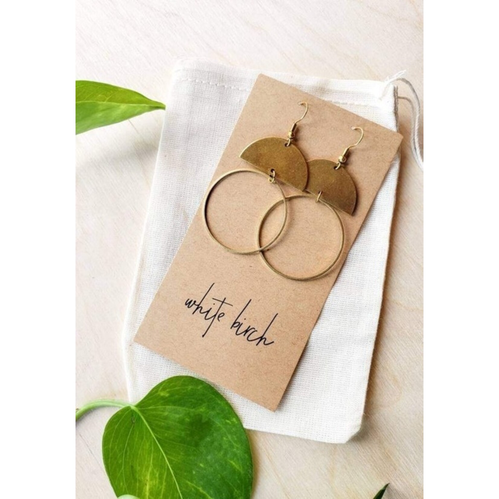 Brass Half Moon Circle Statement Earrings