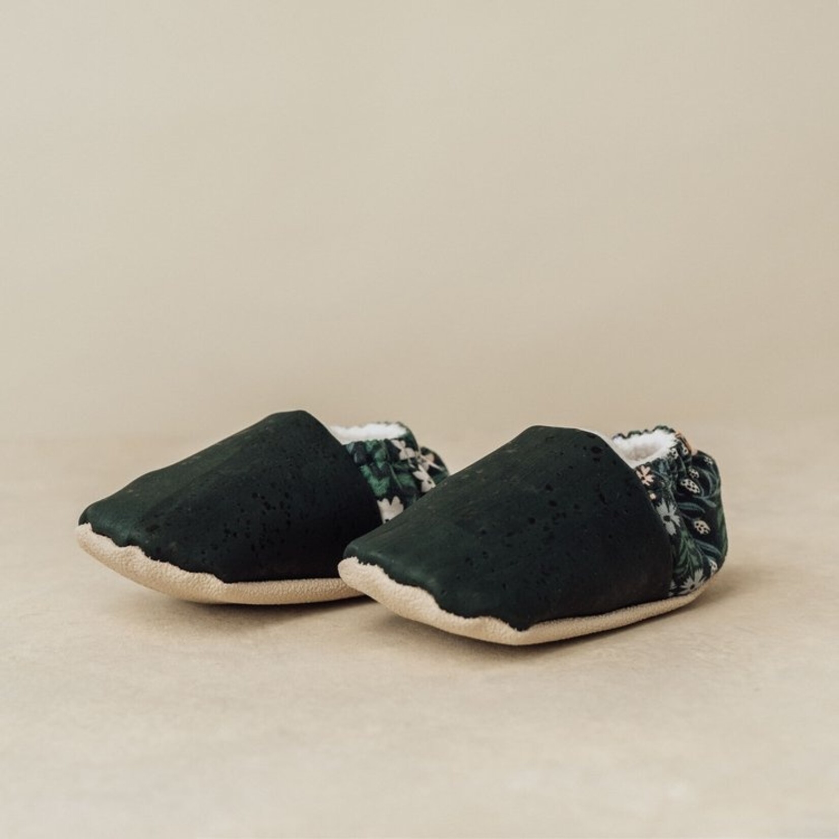 Floral & Dark Green Cork Slippers