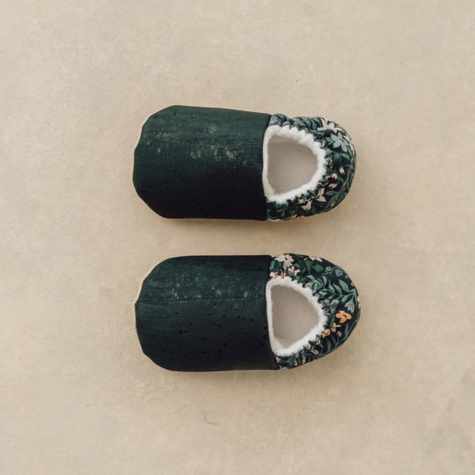 Floral & Dark Green Cork Slippers