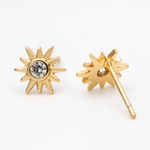 Gold Sun w Cubic Zirconia Stud Earrings