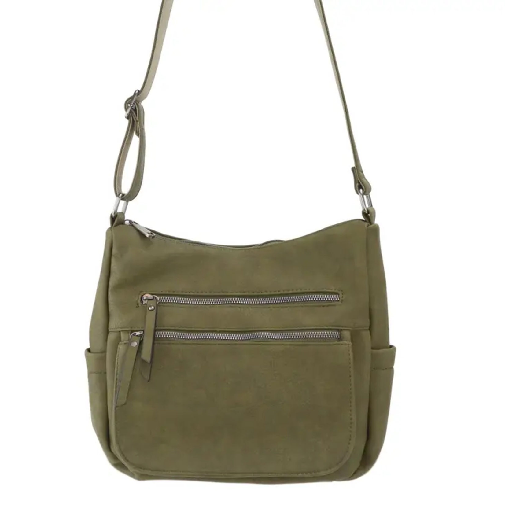 Olive Green Crossbody Shoulder Bag w Front Zippers