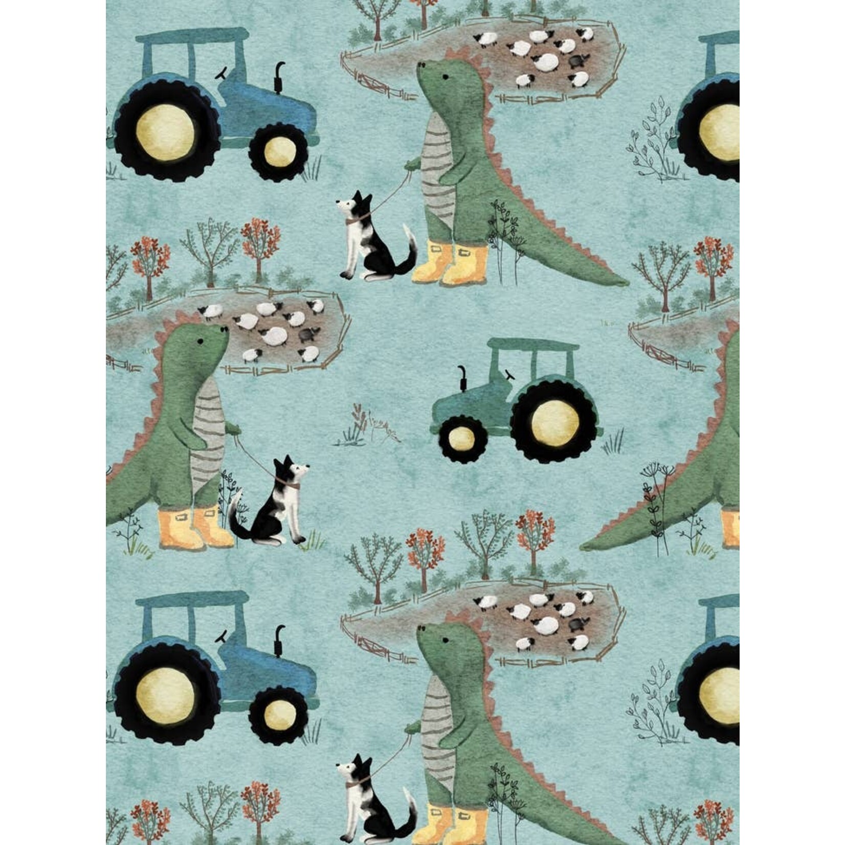 Blue Dinosaur Farmer Baby Blanket