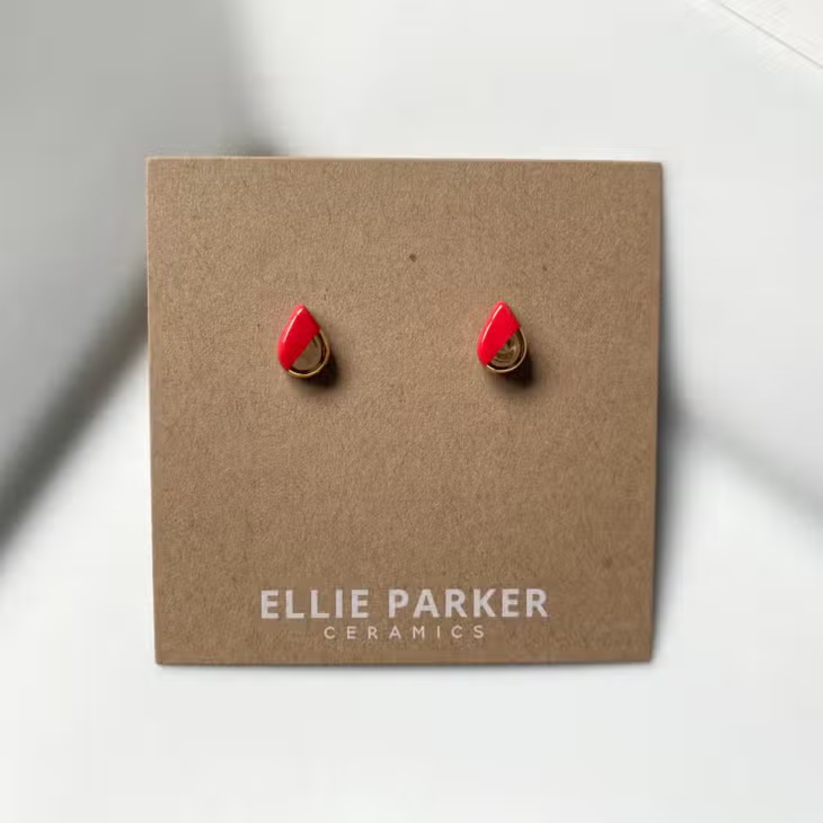 Red Ceramic Teardrop Stud Earrings
