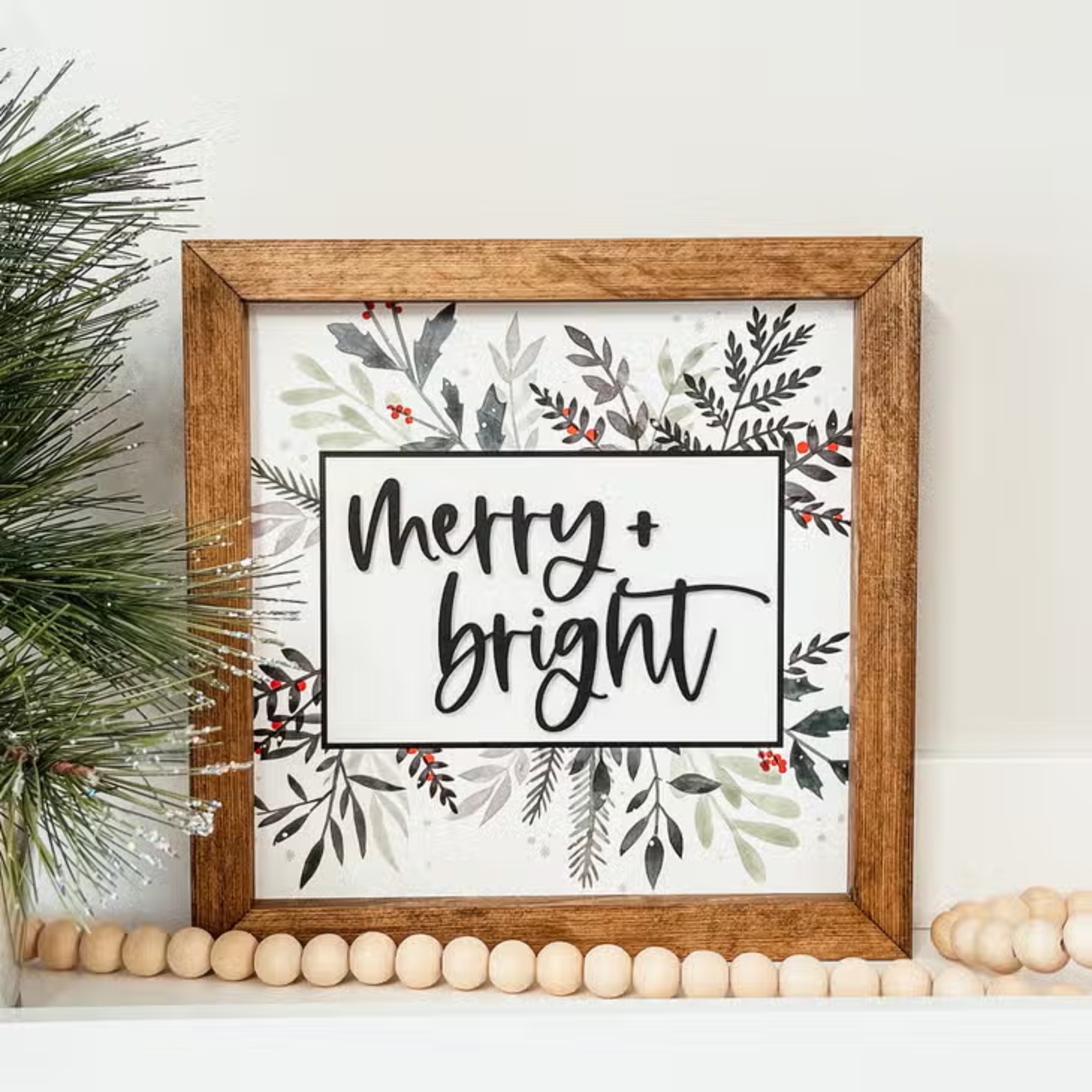 Merry & Bright 3D Framed Wood Sign