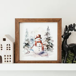 Watercolour Snowman Framed Wood Sign