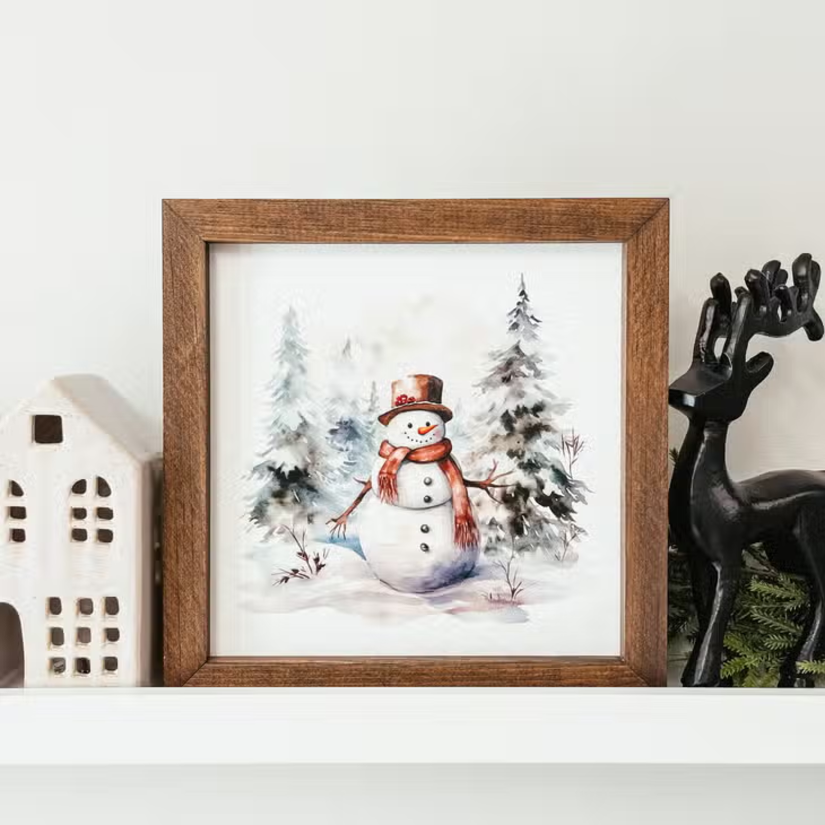 Watercolour Snowman Framed Wood Sign