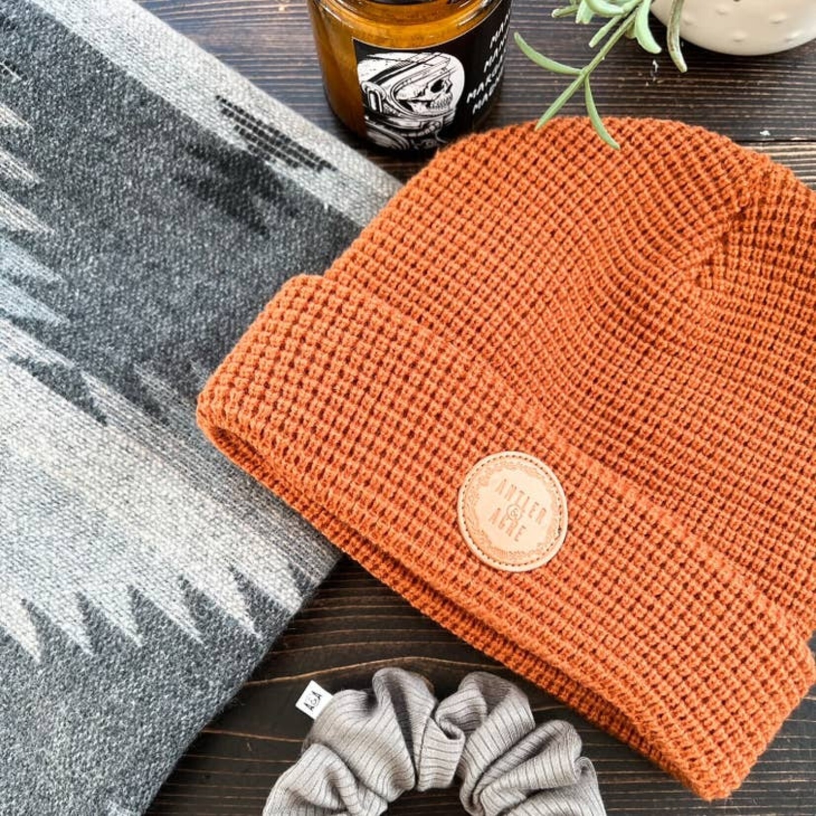 Rust Waffle Knit Beanie Toque