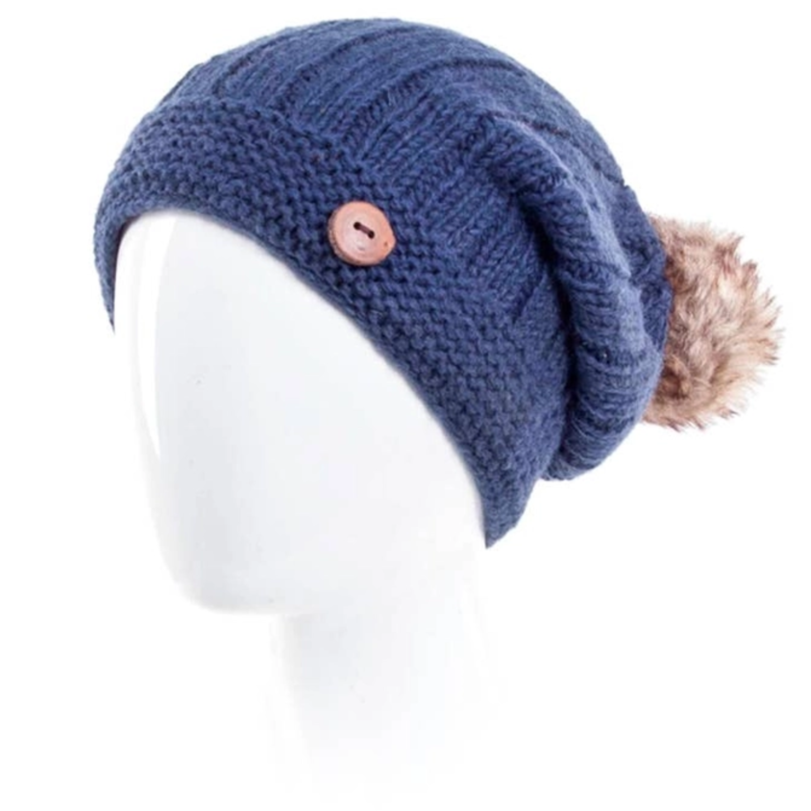 Slouch Wool Knit Beanie - Blue