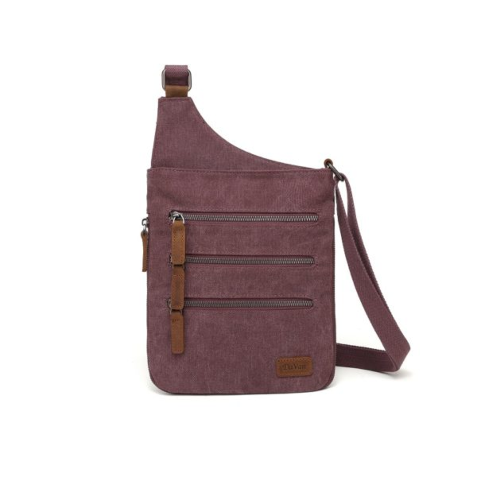 Crossbody Shoulder Bag Burgundy Canvas w 3 Front Zippers