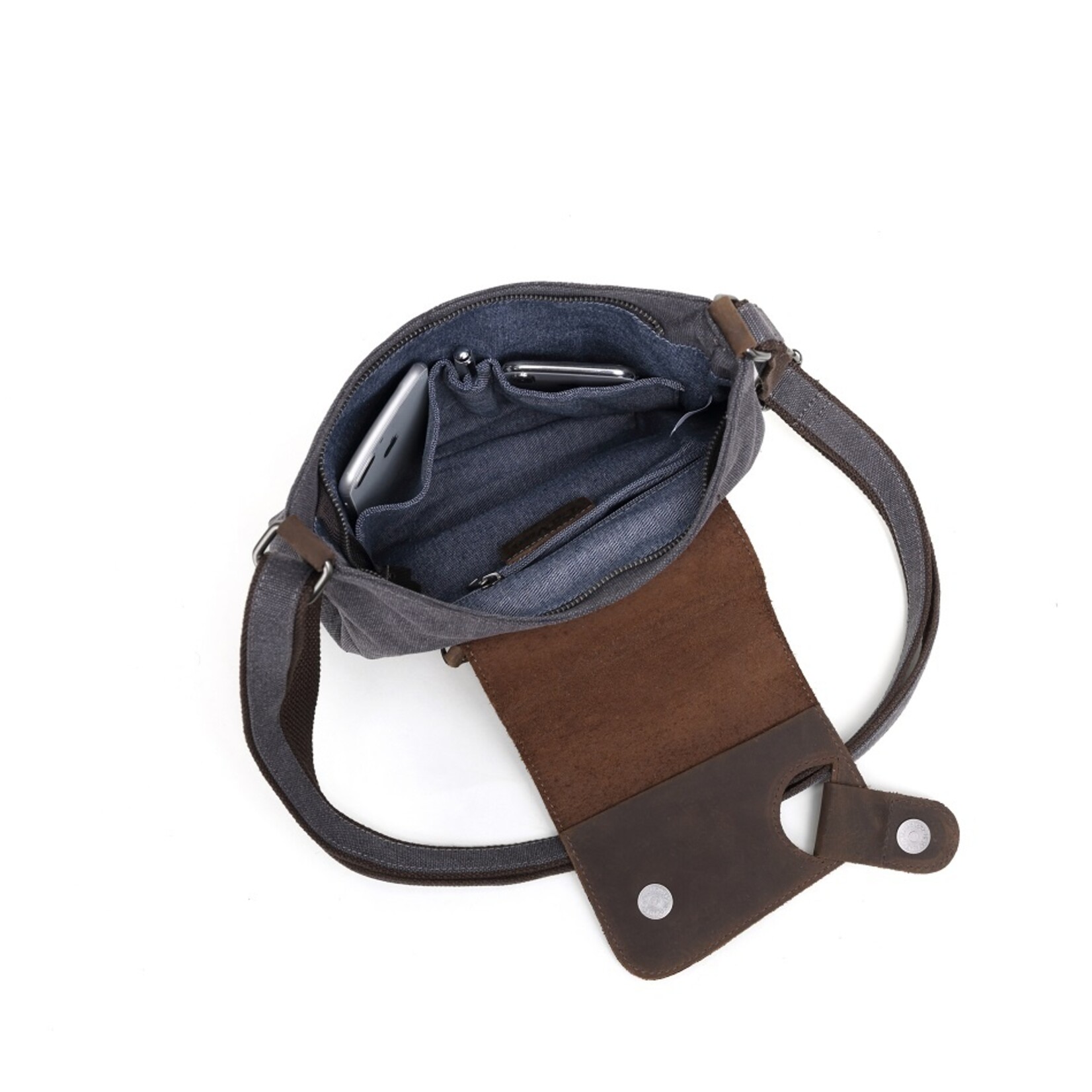 Shoulder Bag w Leather Flap - Blue