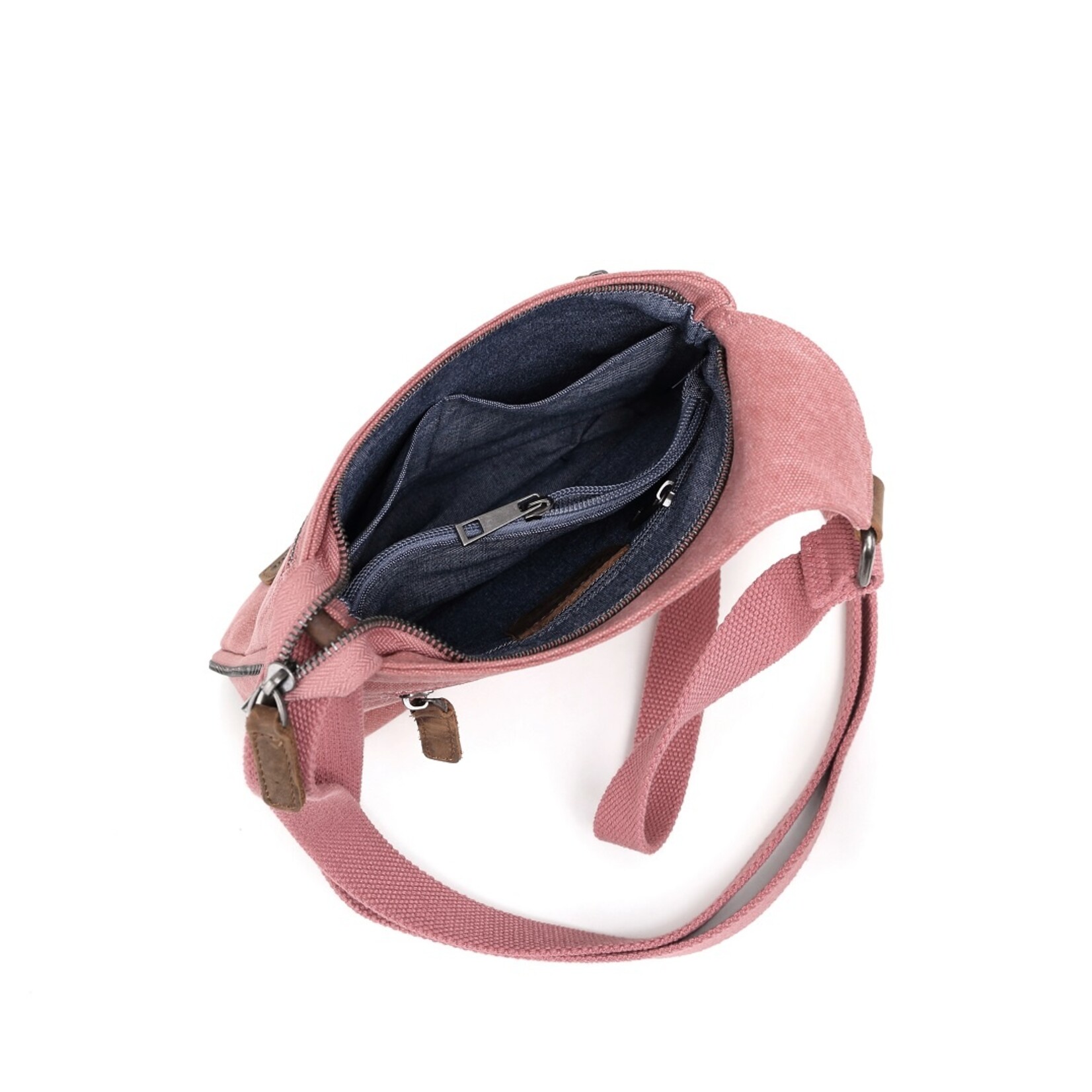 Crossbody Shoulder Bag Burgundy Canvas w 3 Front Zippers
