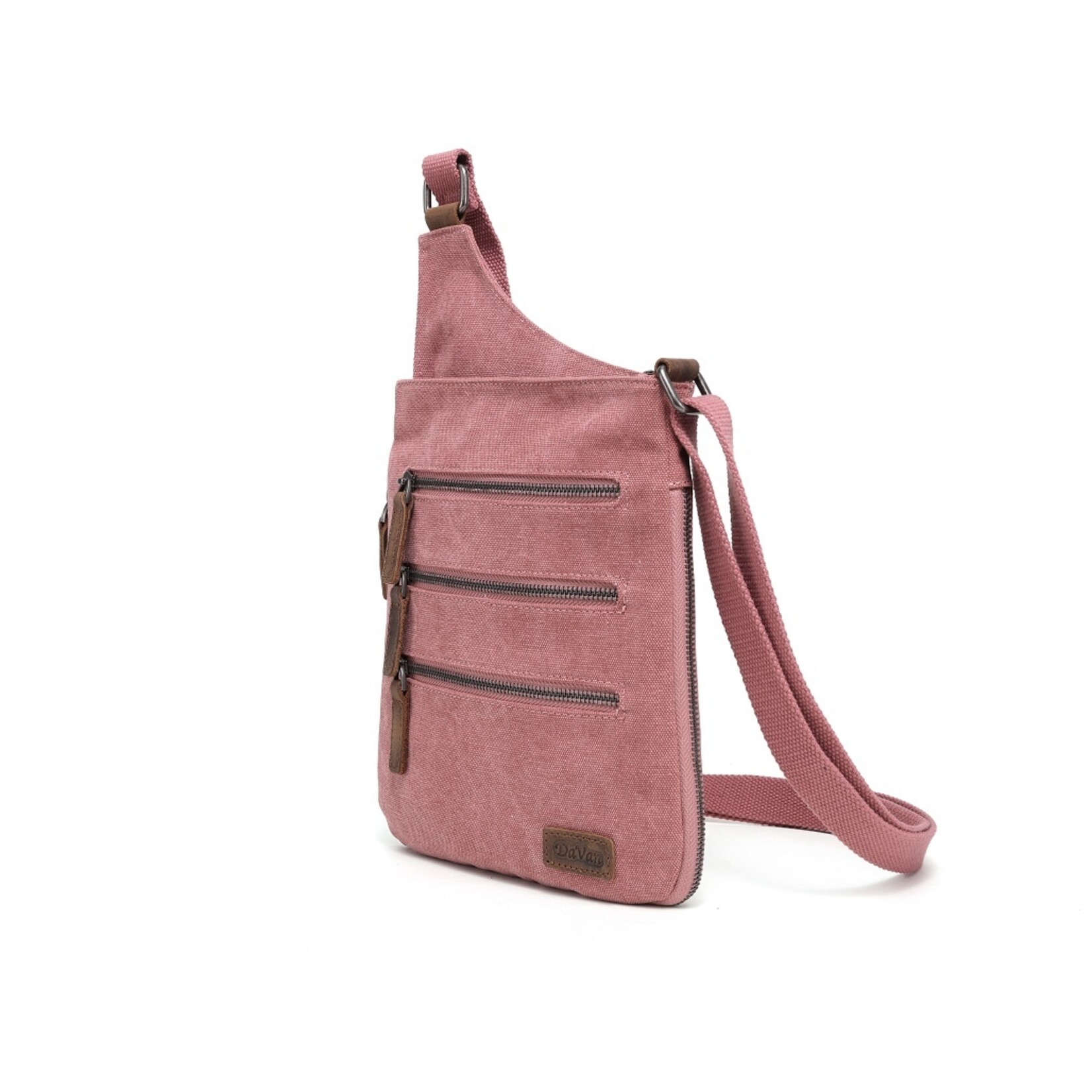 Crossbody Shoulder Bag Burgundy Canvas w 3 Front Zippers