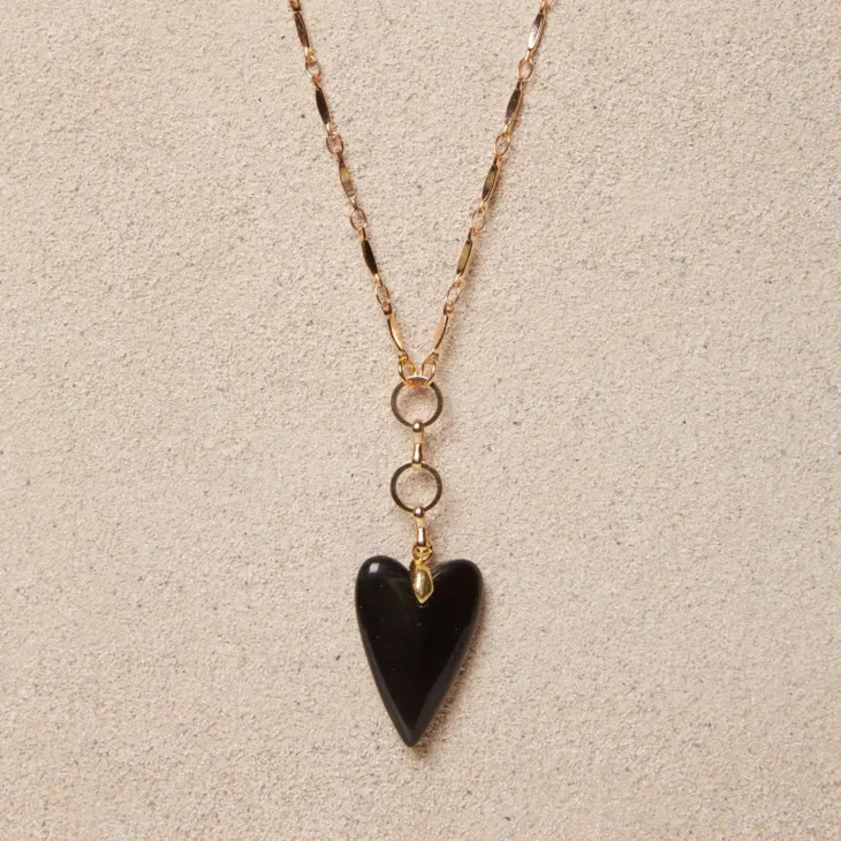 Black Agate Heart Gold Necklace