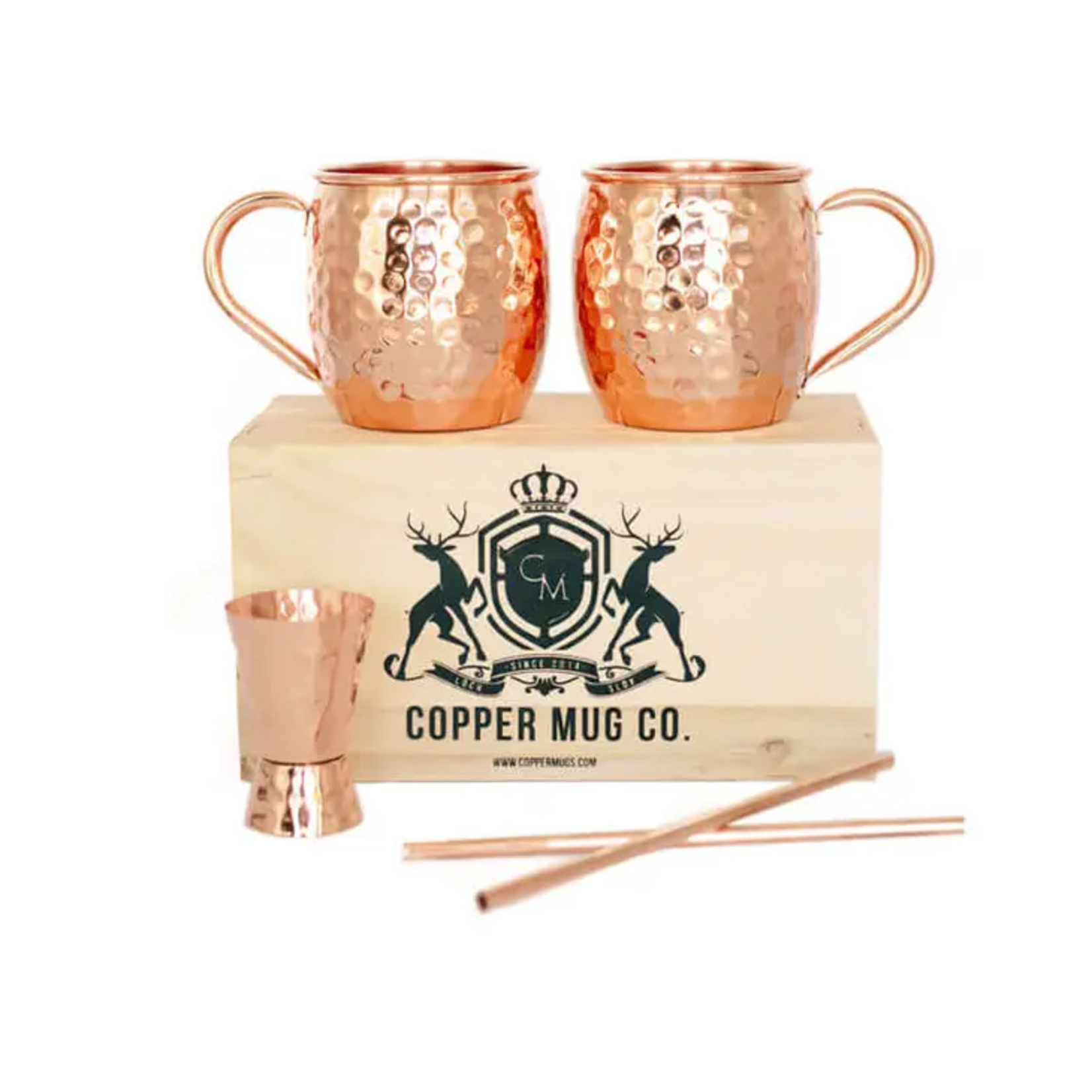 Moscow Mule Copper Mugs Gift Set w Wooden Box