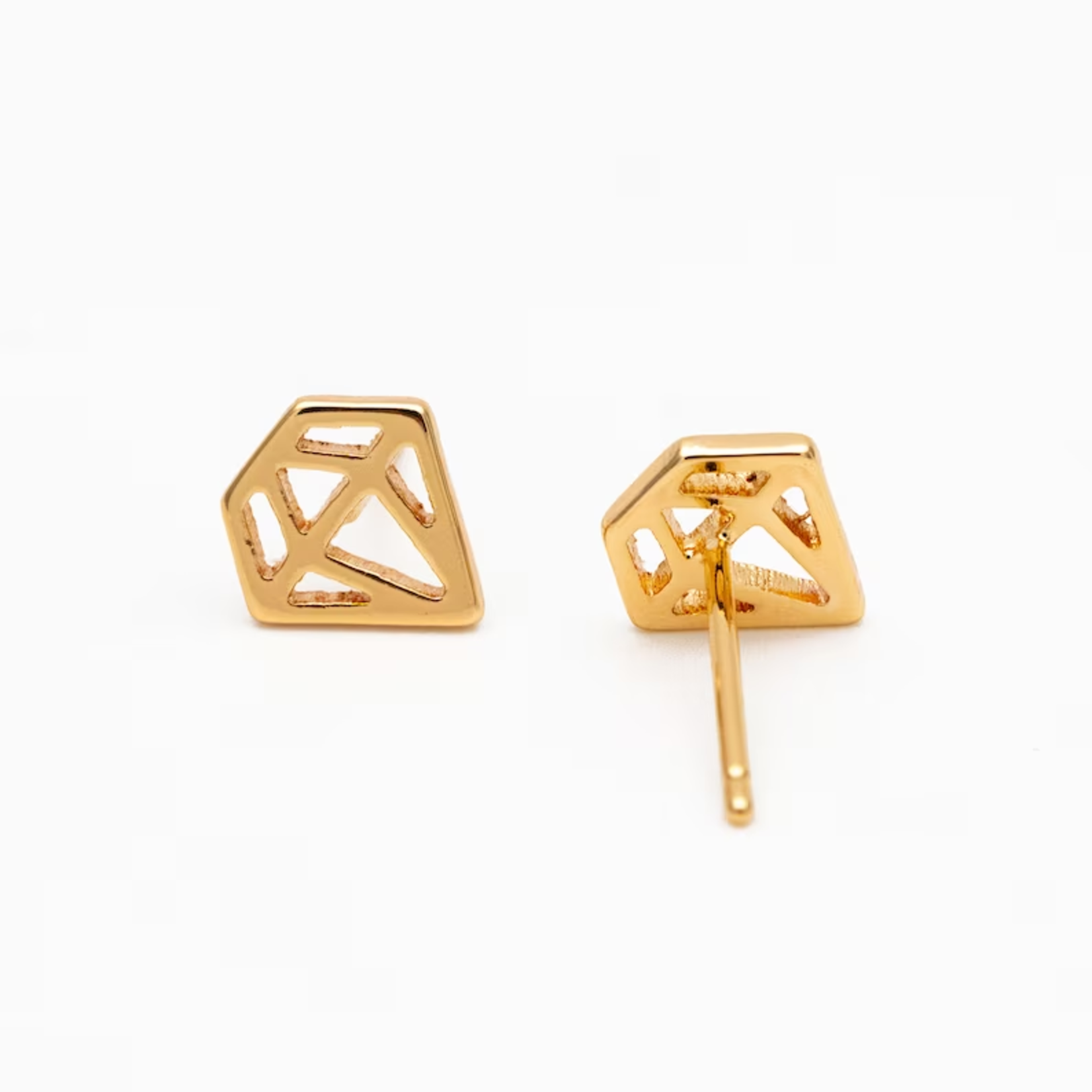 Gold Diamond Shaped Stud Earrings