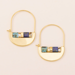 Gold Oblong Hoop Earrings w Blue & Gold Miyuki Beads