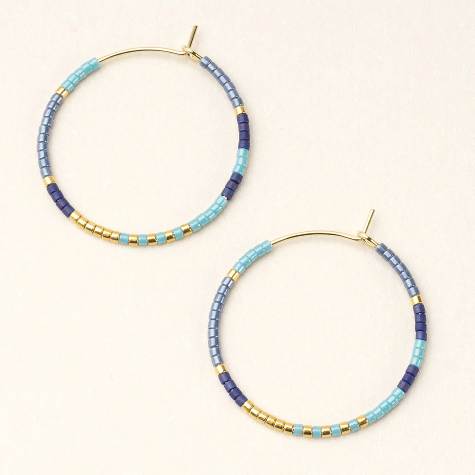 Small Gold Hoop w Blue & Gold Miyuki Beads