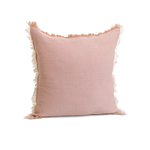 Throw Pillow - Stitched Cotton Pink w Beige Fringe - 24 x 24