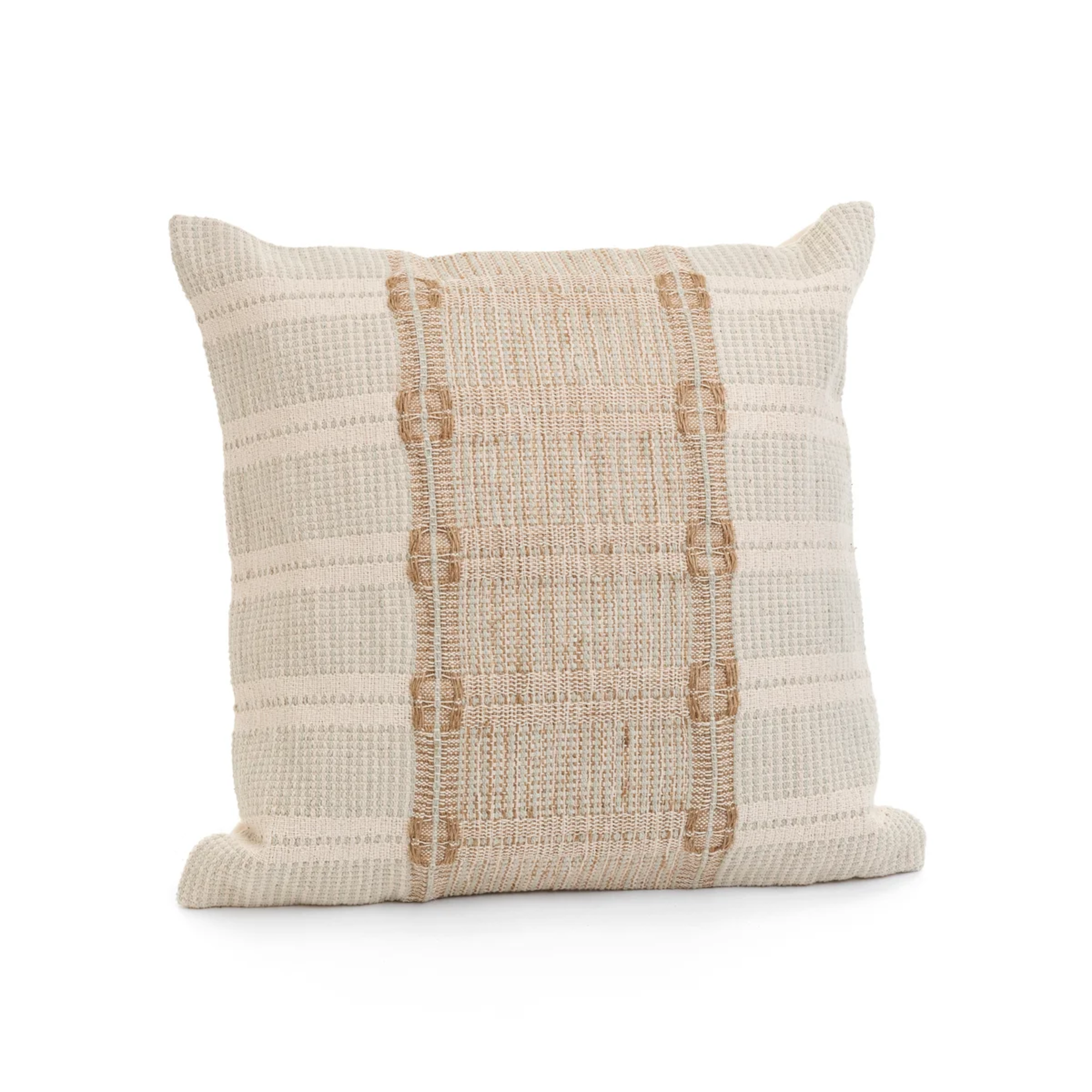 Handwoven Natural Jute & Sage Cotton Cushion- 18x18
