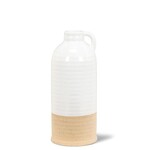 Tall White & Natural Ceramic Vase w Handle