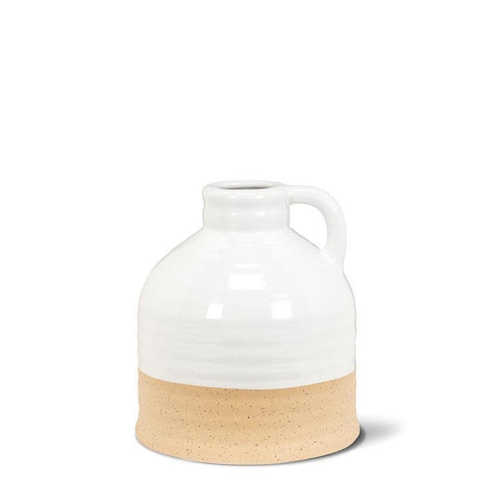 Short White & Natural Ceramic Vase w Handle