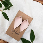 Silver Pink Leather Leaf Earrings