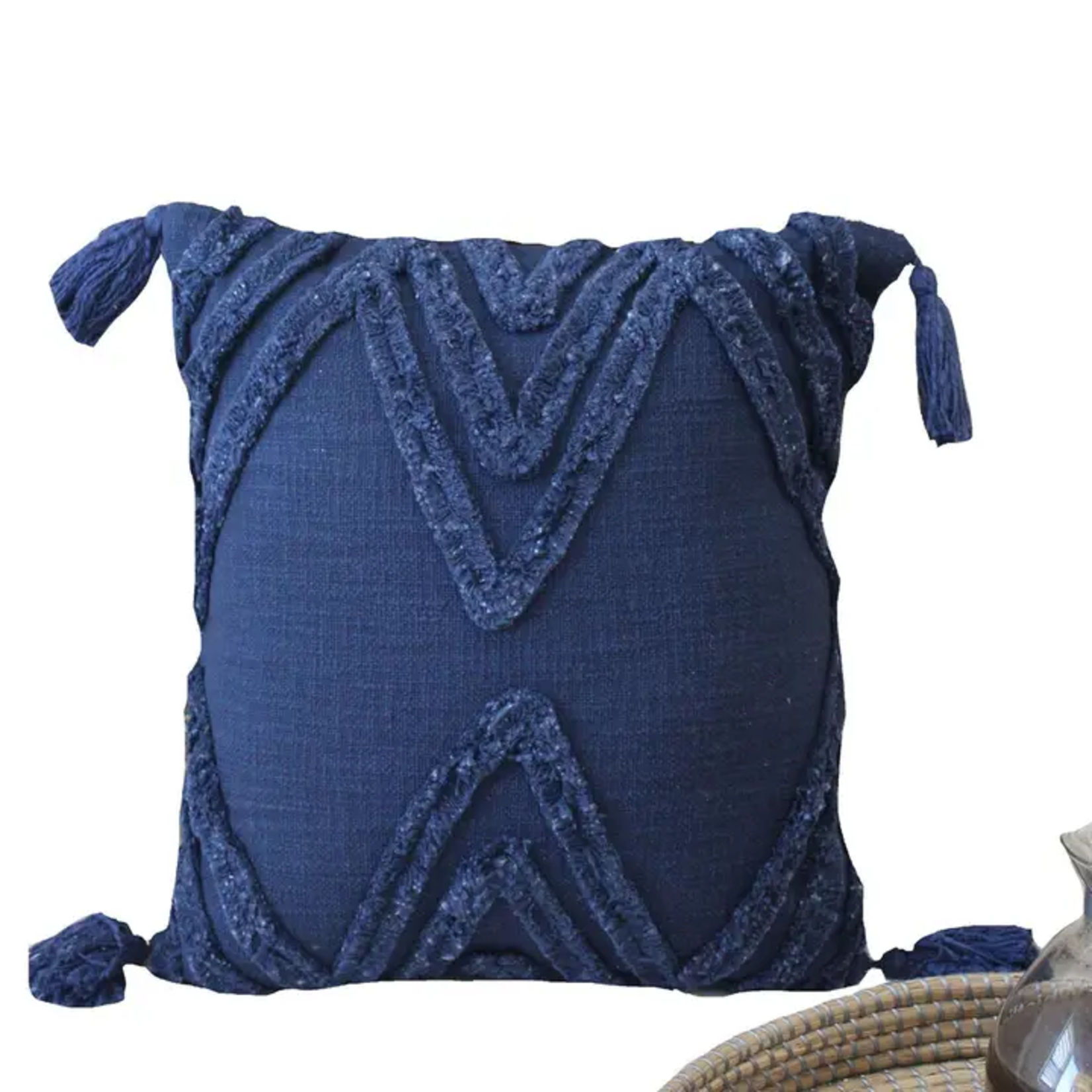 Throw Pillow - Handwoven Navy Blue Textured
