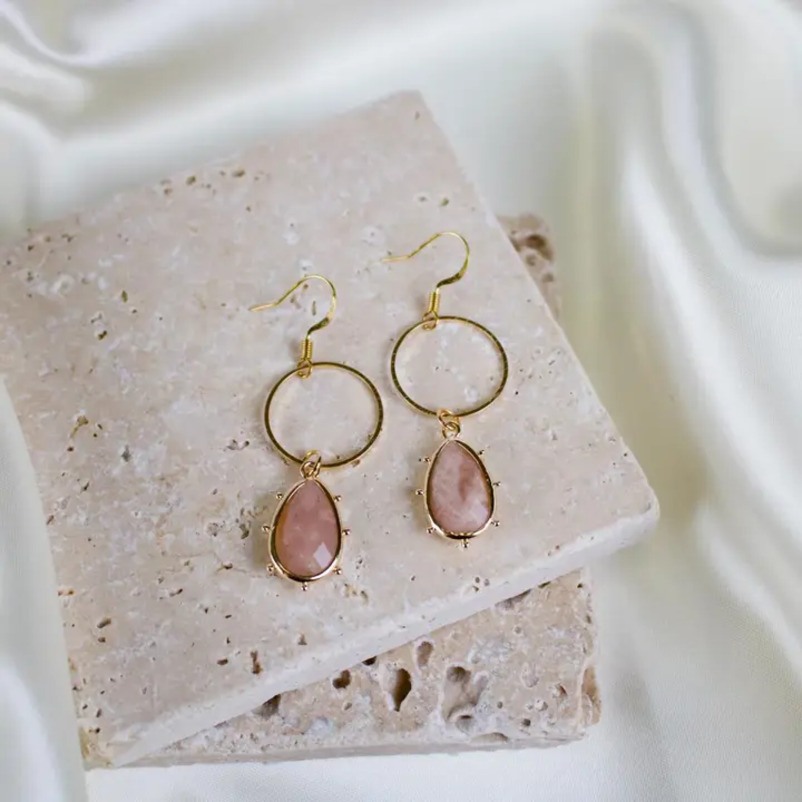 Gold Sunstone Teardrop Earring