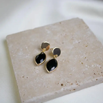 Gold Earring w Faceted Black Agate