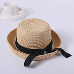 Natural Curved Brim Hat w Black Ribbon - Boardwalk