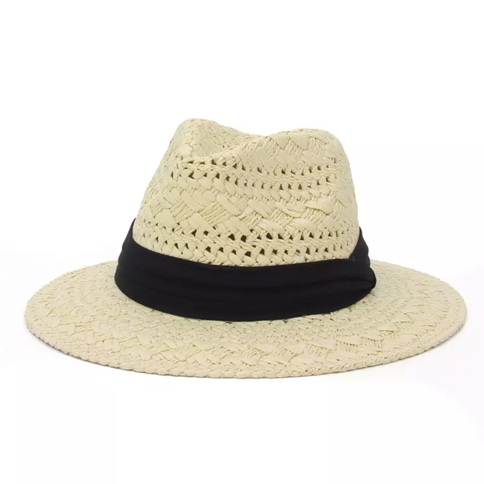 Wide Brim Open Weave Hat - Cream