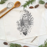 Black Floral Owl Tea Towel