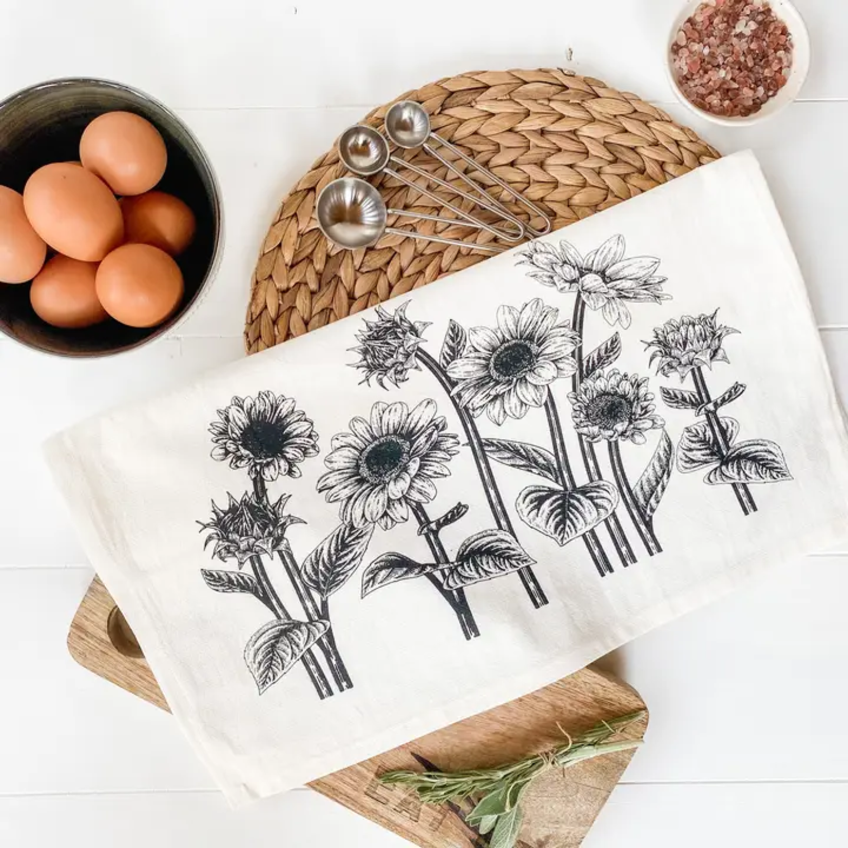 Black Sunflower Tea Towel