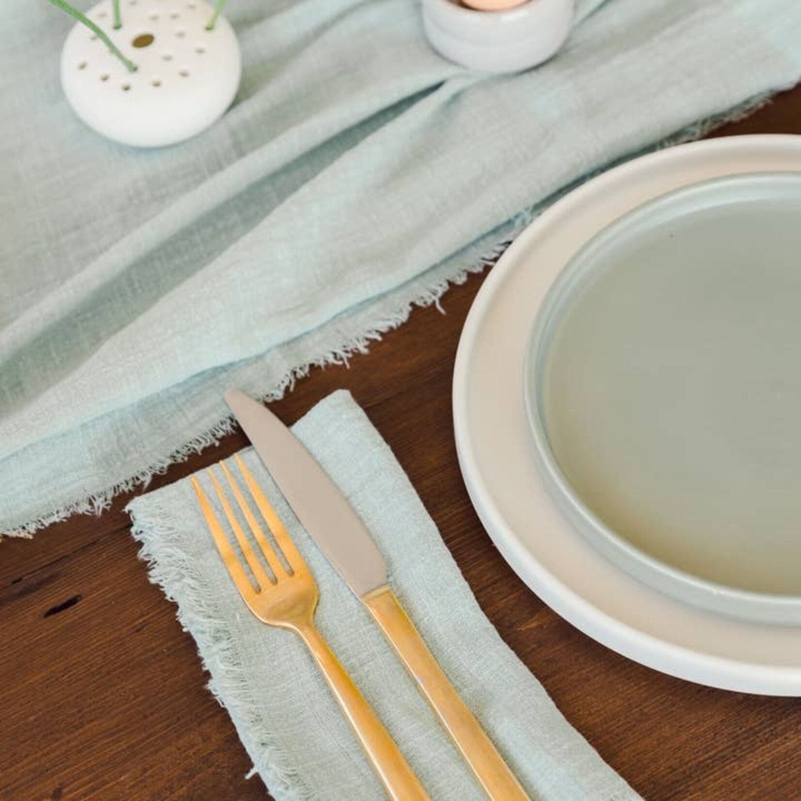 Sage Green Cotton Gauze Cloth Table Runner