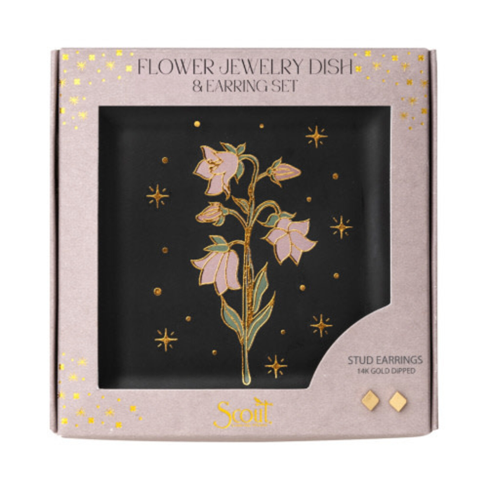 Celestial Flower Jewelry Dish & Gold Diamond Earring Set