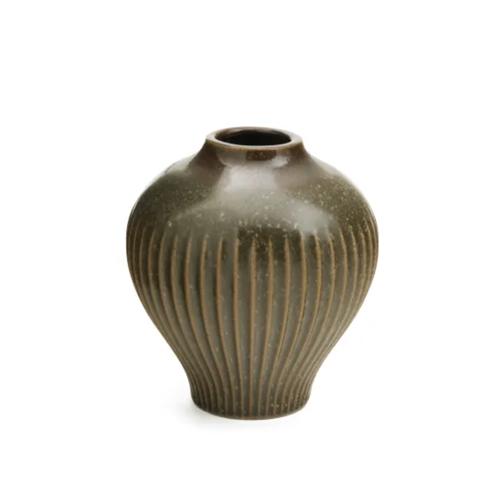 Porcelain Ribbed Vase - Olive