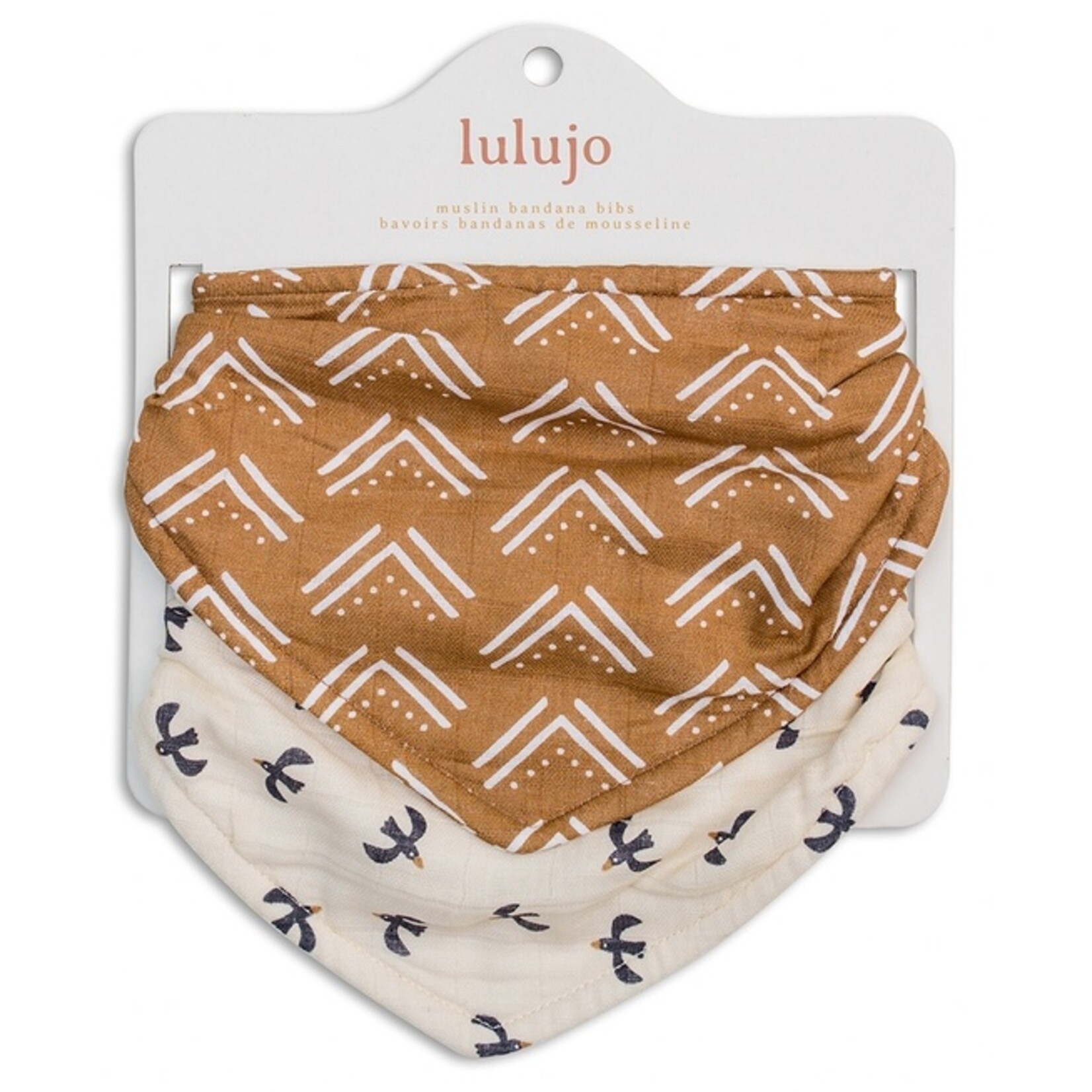 2Pk Bandana Bibs - Mudcloth & Black Birds