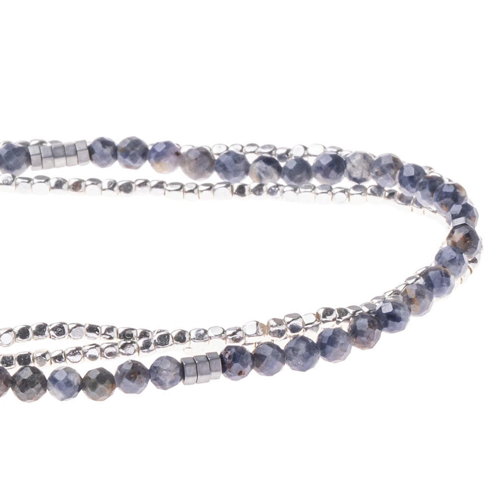 Delicate Stone Wrap Bracelet - Silver Iolite Sunstone