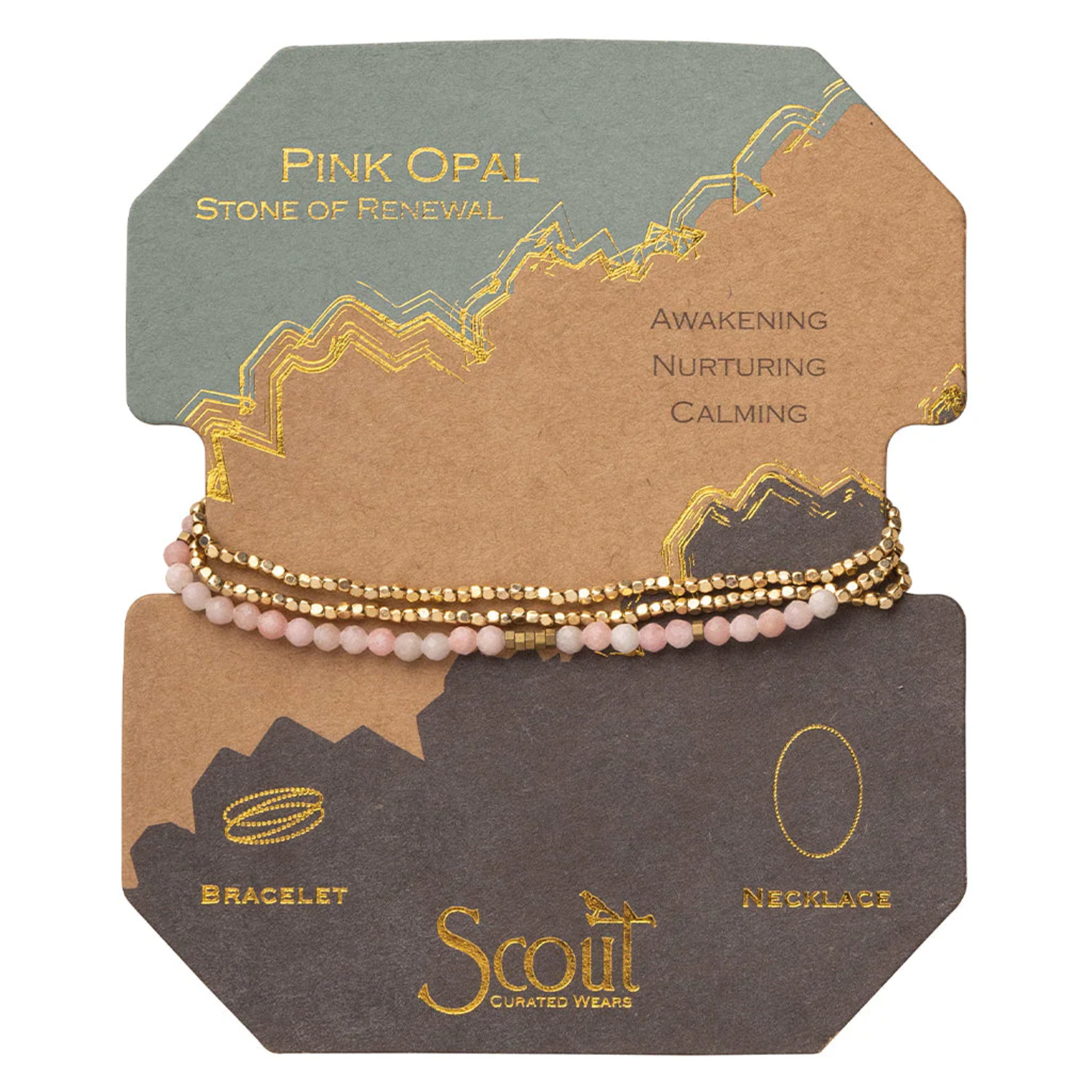 Delicate Stone Wrap Bracelet - Gold Pink Opal