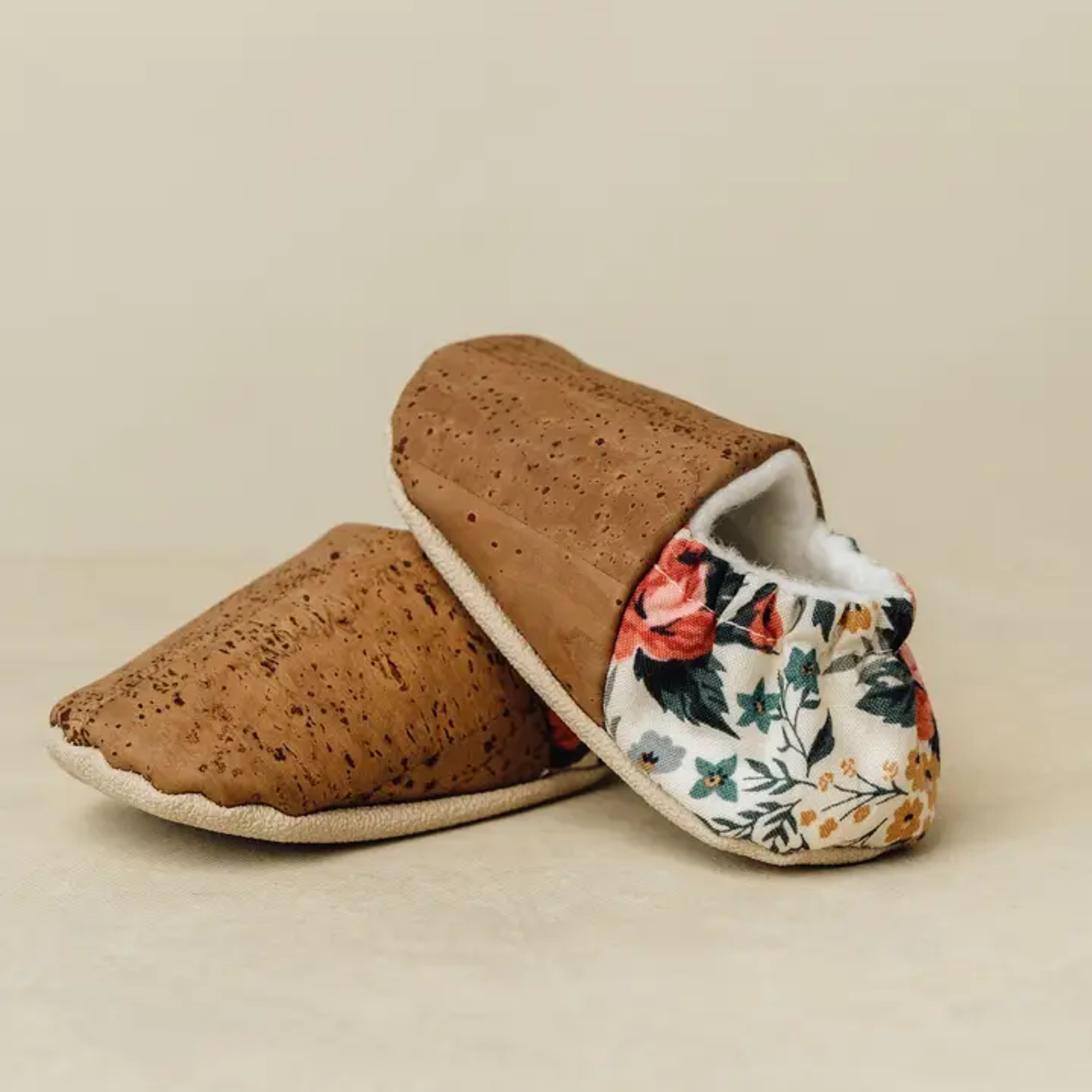Floral Cream & Brown Cork Slipper