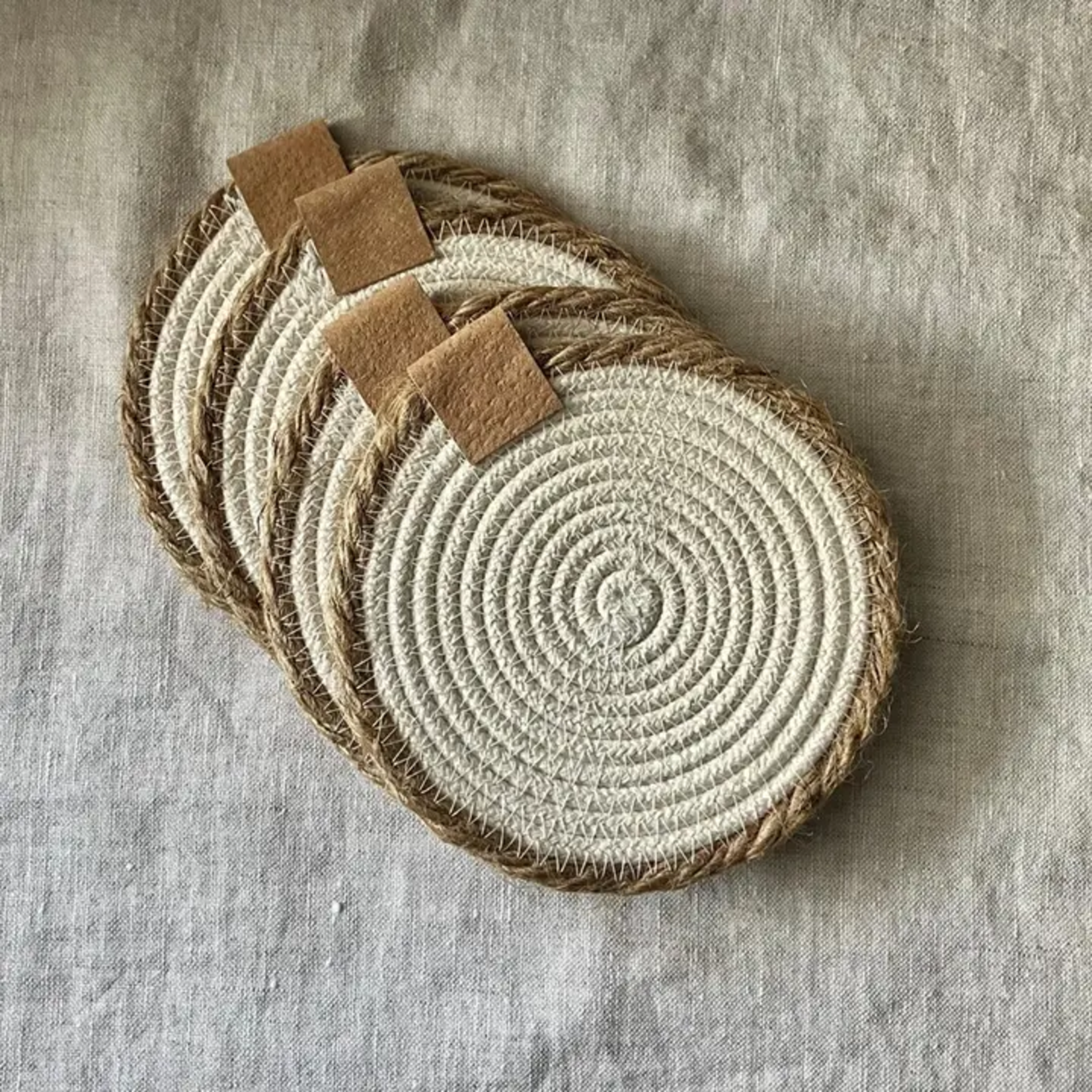 Natural Jute & White Rope Coasters - Set of 4