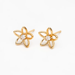 Gold Flower Stud w Cubic Zirconia