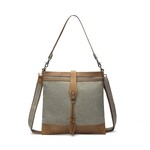 Canvas Shoulder Bag w Leather Strap - Green